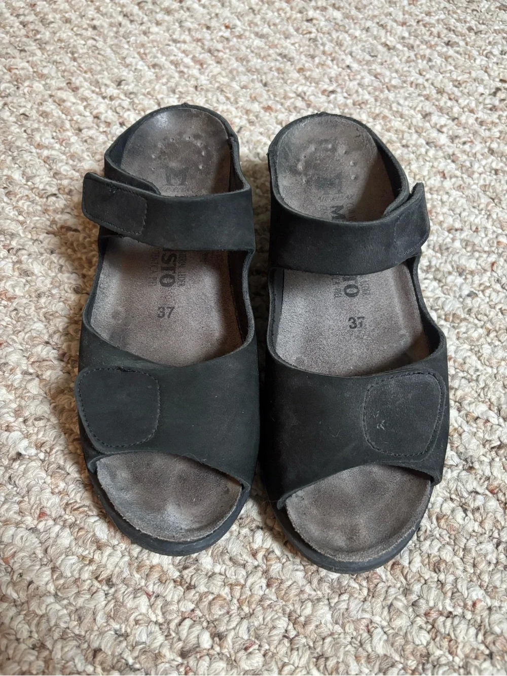 Mephisto Black Adjustable Strap Sandals